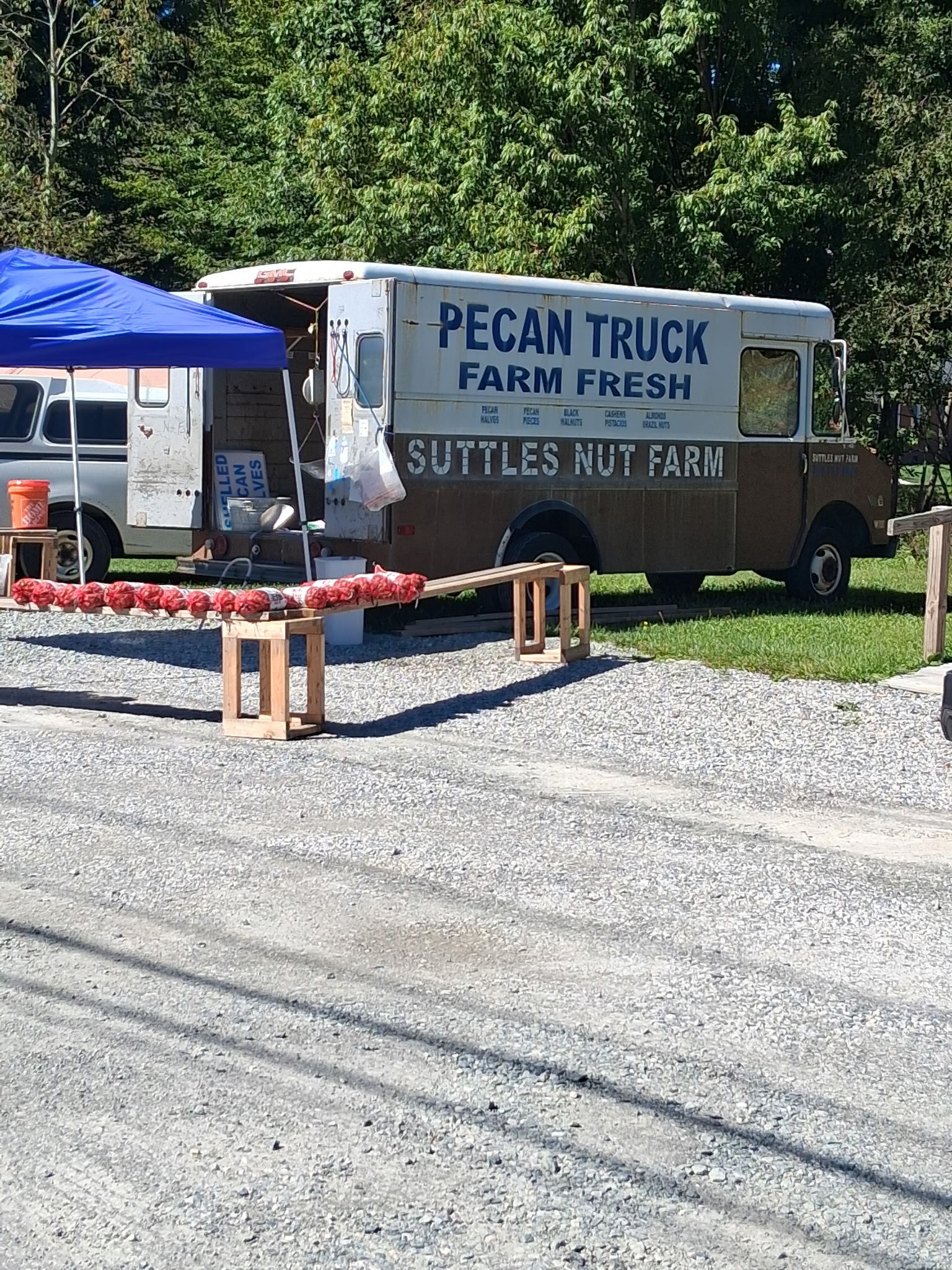 Suttles Nut Farm pecan truck and roadside nut tables in Linville, North Carolina linville truck 1